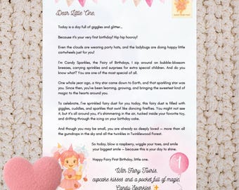 Lettre de fée pour son premier anniversaire | Poteau magique de fée |  Souvenir magique de Candy Sparkles