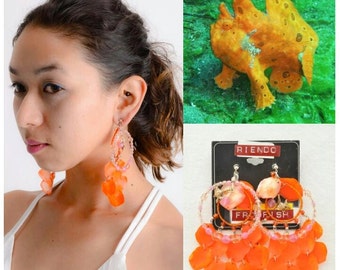 Self Design Cluster Orange Earrings , Frog Fish