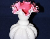 Fenton Pink Silvercrest Vase, Beaded Mellon Cranberry 6 1 4 quot Vase, MINT CONDITION with FREE Shipping