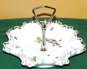 Fenton Silver Crest 8 quot Handled Candy Dish with Hand Painted Violets