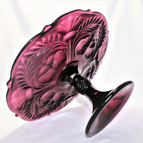 Mosser Thistle Cake Stand Reverse Thistle 8 7/8" Cake Plate SMALL Your Choice of Color Red, Purple, Pink or Opal made by Mosser Glass