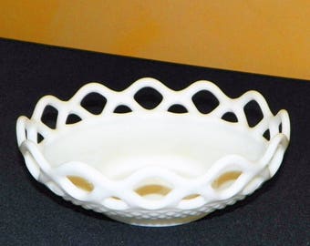 Imperial Glass Open Lace Milk Glass 7 3/4" Bowl, Use for Centerpieces, Flower Arrangement, Candle Holder