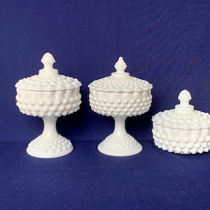 Fenton Hobnail Milk Glass Candy Dish, YOUR CHOICE of Large Hobs Scalloped Edge Covered Dish, Trinket Box, Vanity Box or the Perfect Gift Box