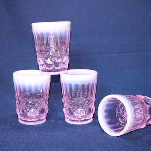 Mosser Glass Eye Winker Tumblers in Pink Opal, 4&quot; High and hold 7 ounces To The RIM, Set of 4 Glasses Eye Winker, Eye Winker