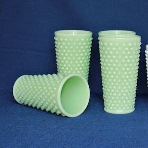 Jadeite Hobnail 16 oz. Tumblers Set of 4 Mosser Glass Ice Tea Glasses in MINT CONDITION