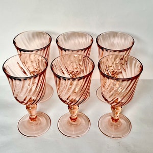 Rosaline Wine Glasses, Set of 6 Pink Swirl Optic Glass 6 3/8&quot; High by CRISTAL D&#39;ARQUES-DURAND (I have 12 Available)