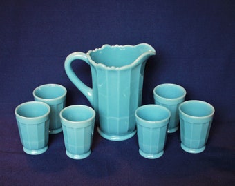 Georgian Blue Panel Pitcher with Your Choice of 4, 6 or 8 Tumblers by Mosser Glass