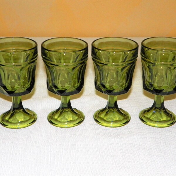 RESERVED for JENNIFER Anchor Hocking Fairfield Olive Green 5 1/8" Wine Glasses, Set of 11 and 6" Matching Bowl