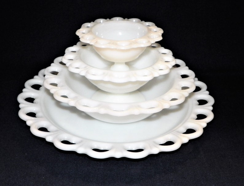 Open Lace Milk Glass Bowls or Footed Bowls Relishes Nuts Dips Centerpieces Rose Bowls Chocolates YOUR CHOICE of Pieces