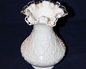 Fenton Spanish Lace Silver Crest Vase 8 quot High, Silver Crest Flower Vase, MINT CONDITION, Style 3551