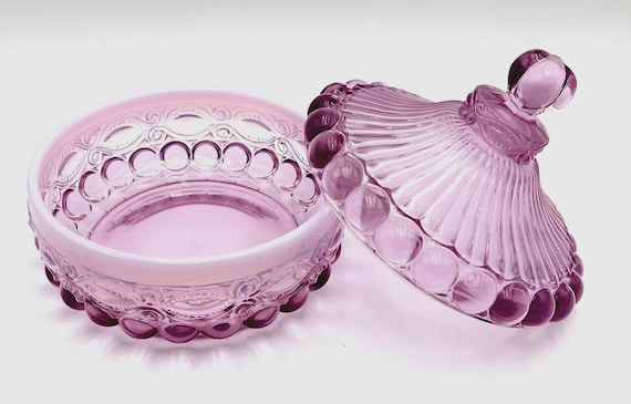 Mosser Glass Eye Winker Covered Candy Dish Pink Opal 5 3/4