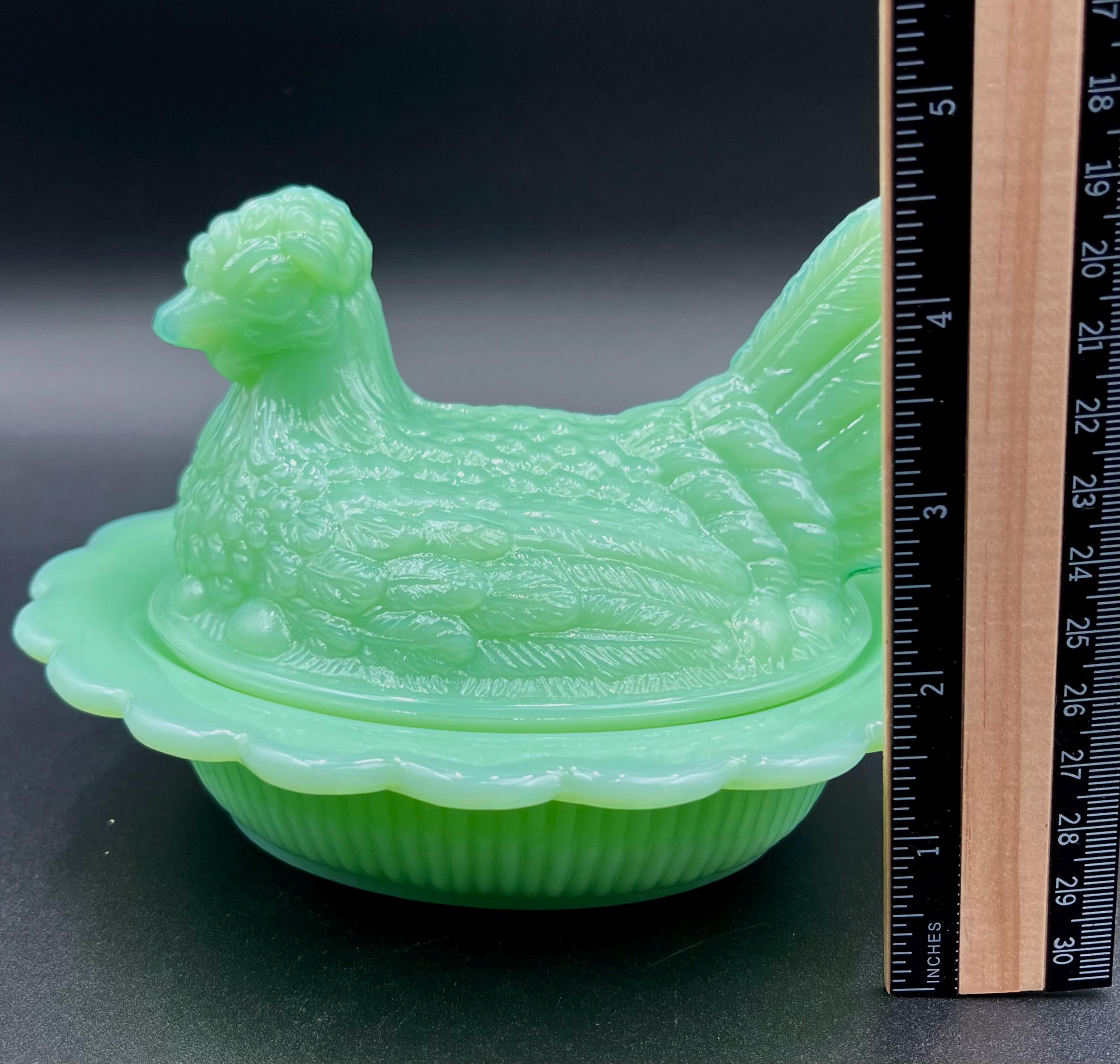 Mosser Glass Miniature Hen on Nest Covered Salt Cellar, Iridized Teal Mosser Glass Miniature Hen on Nest Covered Salt Cellar, Iridized Teal