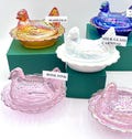 Covered Hen Candy Dish, Your CHOICE of 14 Colors 4" high, 6 5/8" long and 5 1/2" wide made by Mosser Glass Company