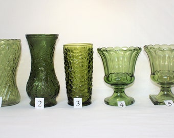 Olive Green Vases or Planters, YOUR CHOICE of Style 7" to 8 3/4" High Vases Moss Green Optic, Leaf, Pebble, Urn Planters