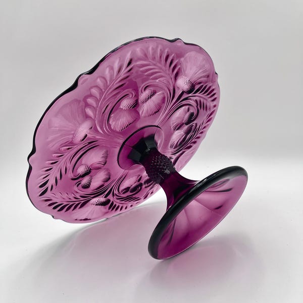 Mosser Thistle Cake Stand Reverse Thistle Cake Plate LARGE 11" Wide Your Choice of Color Purple, Pink, Red or Opulence made by Mosser Glass