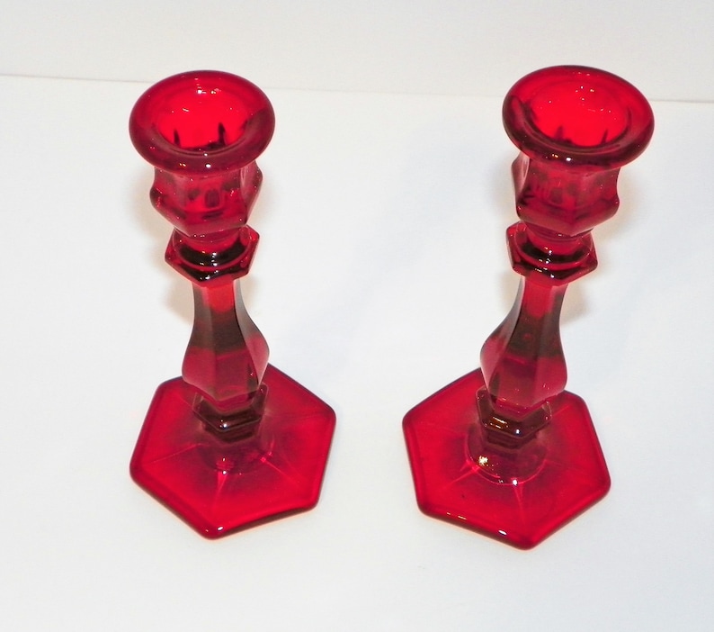 Mosser Red Candlestick Holders Set of 2 Candlesticks 7 1/4 Etsy