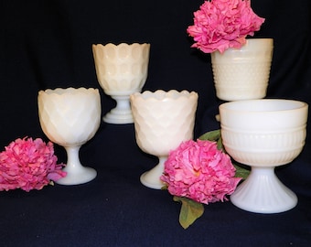 Milk Glass Pedestal Planters, YOUR CHOICE of Footed Planters, Wedding, Showers, Party Centerpieces, Just Add Flowers