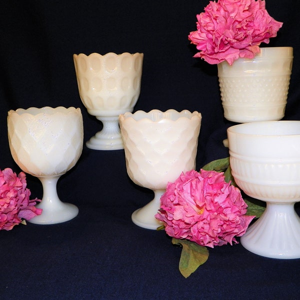 Milk Glass Pedestal Planters, YOUR CHOICE of Footed Planters, Wedding, Showers, Party Centerpieces, Just Add Flowers