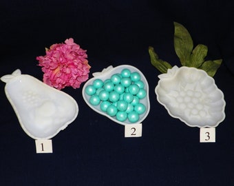 Milk Glass Fruit Shaped Dishes, YOUR CHOICE of Strawberry, Pear or Grape Dishes, Great Relish, Bread, Candy or Nuts