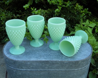 Mosser Jadeite Hobnail Water Goblets Set of 6 Wine Glasses