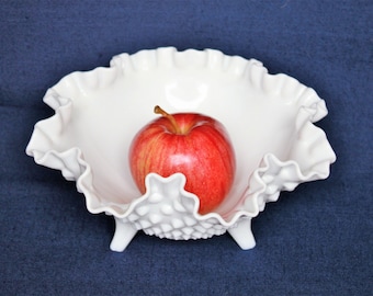 Fenton Hobnail Milk Glass Bowl, a 3 Toed 8" Double Crimped Bowl, Candy Bowl