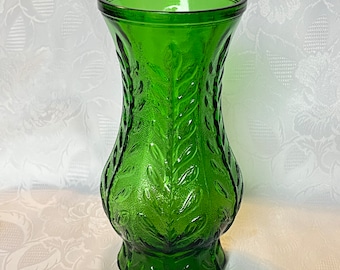 Emerald Green Glass Fern Vase 10" High by 5" Wide, Bouquet Sized Floral Vase