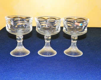 Fostoria Woodland Clear Champagne or Sherbet Glasses, Set of 3, Original Label, Textured 5 3/8" Glasses, FREE SHIPPING