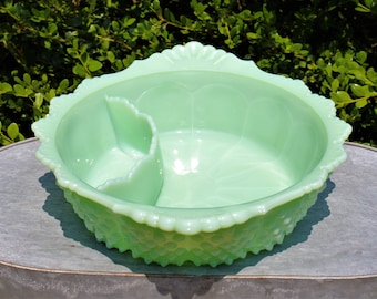 Mosser Jadeite Chip & Dip Bowl, 3 1/2" High by 12 3/8" Wide, Relish Tray, Vegetable and Dip, Shrimp and Cocktail