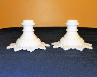 Westmoreland Milk Pair of Candle Holders in The Ring and Petal Pattern, 5 1/4" Wide Set of Two Candle Sticks, FREE SHIPPING