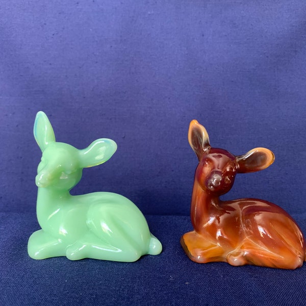 Jadeite Deer or Caramel Deer, Fawn by Mosser Glass, 4" High 3 3/4" Long FREE SHIPPING