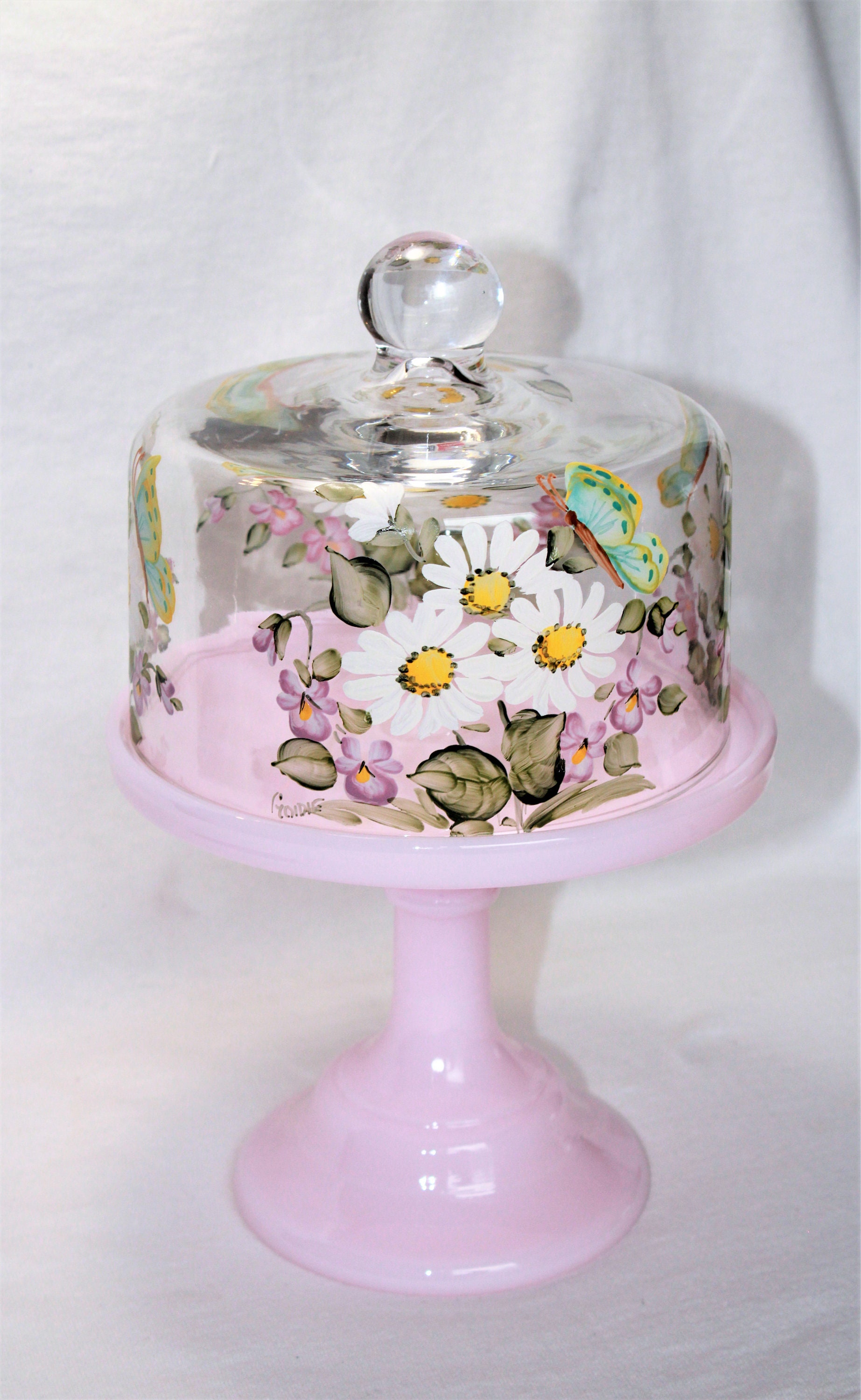 Glass Cake Dome Hand Painted 6 Cake Plate Dome by Mosser Etsy