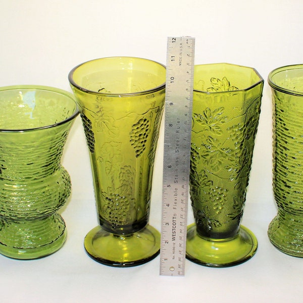 Olive Green Vases, Your Choice of Style 7 1/2 to 9 3/4" High Vases Moss Green Lido, Soreno, Grape, Wide Trumpet Vases