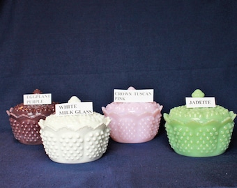 Hobnail Candy Dish, Powder Box Vintage Fenton Molds YOUR Choice of Colors Hand Pressed by Artists at Mosser Glass Company FREE SHIPPING