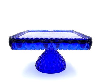 Mosser Square Cake Stand Your CHOICE of Colors Hand Pressed Cake Plate 10" Square Elizabeth Quilted Pedestal Cake Plate Wedding Shower