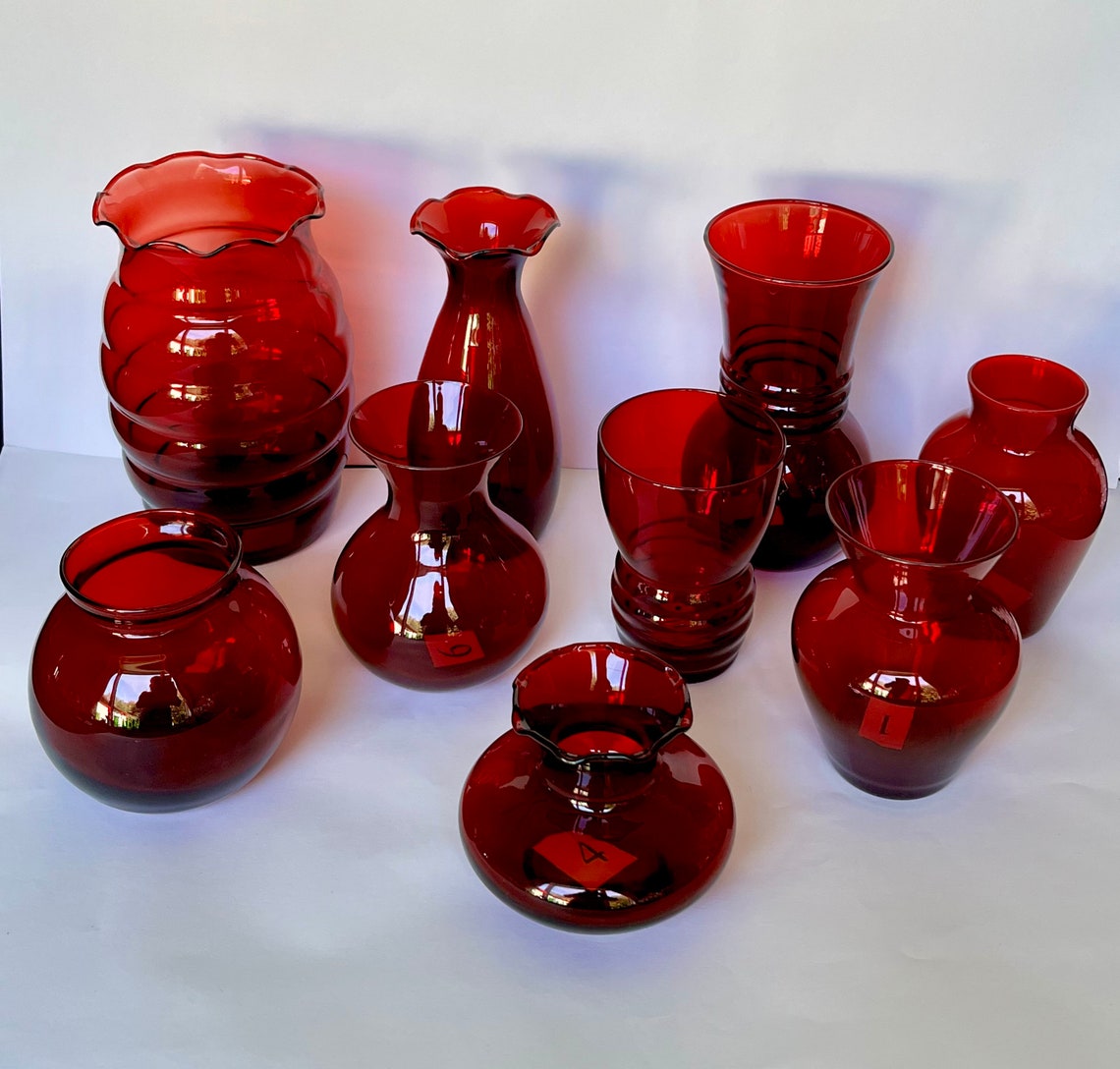 Ruby Red Vases, Choice of Style, Art Glass Vases in Solid Red, Hand ...