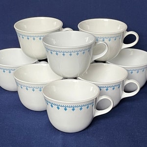 Blue Snowflake Garland Cups, Set of 8 Coffee or Tea Cups by Corelle