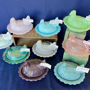 Covered Hen Candy Dish, Your CHOICE of 14 Colors 4 high, 6 5/8 long and 5 1/2 wide made by Mosser Glass Company image 8