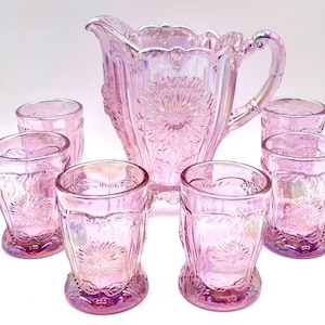 Mosser Dahlia Pitcher Pink Carnival with Your Choice of 4, 6 or 8 Tumblers