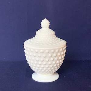 Fenton Hobnail Milk Glass Candy Dish 6 3/4&quot; High , #3980 Low Footed Covered Dish MINT CONDITION, Vanity, Candy, Nut, Teas, Large Sugar