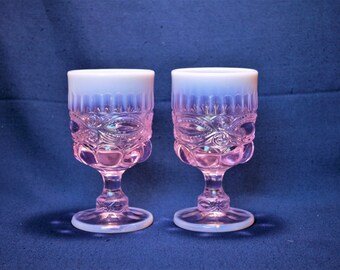 Mosser Glass Eye Winkler Goblets in Pink Opal, SET of 4 Glasses, 6 1/4" High and hold 11 ounces To The RIM, Eyewinkler, Eye Winker