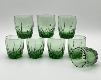 Anchor Hocking Central Park Fern SET of 8 Green Old Fashioned Glasses, Teal Green