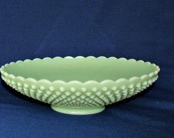 Jadeite Hobnail Bowl 12" Wide Fruit Bowl by Mosser Glass