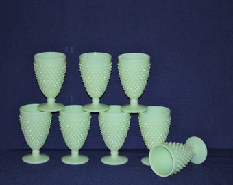 Mosser Jadeite Hobnail Water Goblets, 10 oz, Set of 8 Glasses by Mosser Glass, FREE SHIPPING