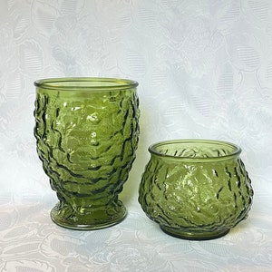 RESERVED for Courtney Lido Vase and Planter Set of Olive Green Crinkle Flower Vase and Planter, The Vase is 7 1/2" High by 5 3/8" Wide