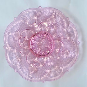 Thistle Pink Tray 12 1/2&quot; Wide Platter by Mosser Glass, Inverted Thistle or Reverse Thistle Tray