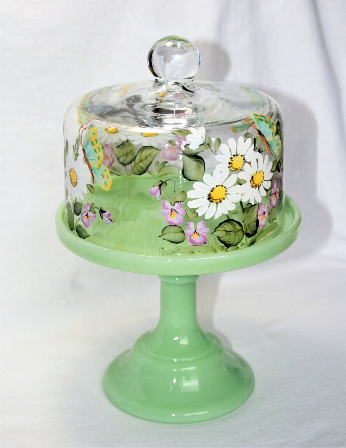 Glass Cake Dome Hand Painted 6 Cake Plate Dome by Mosser Etsy