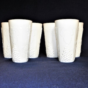 Milk Glass Grape Iced Tea Tumblers Grape Panel 5 3/4 Inch Glasses, SET of 6 or 8 by Colony Harvest Milk Glass