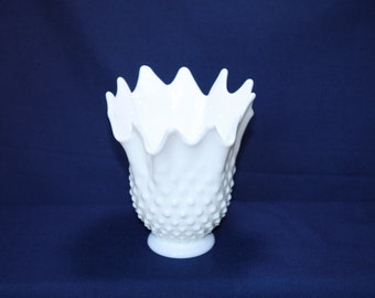 Fenton Hobnail Milk Glass Handkerchief Swung Vase 6 1/4 High, MINT CONDITION