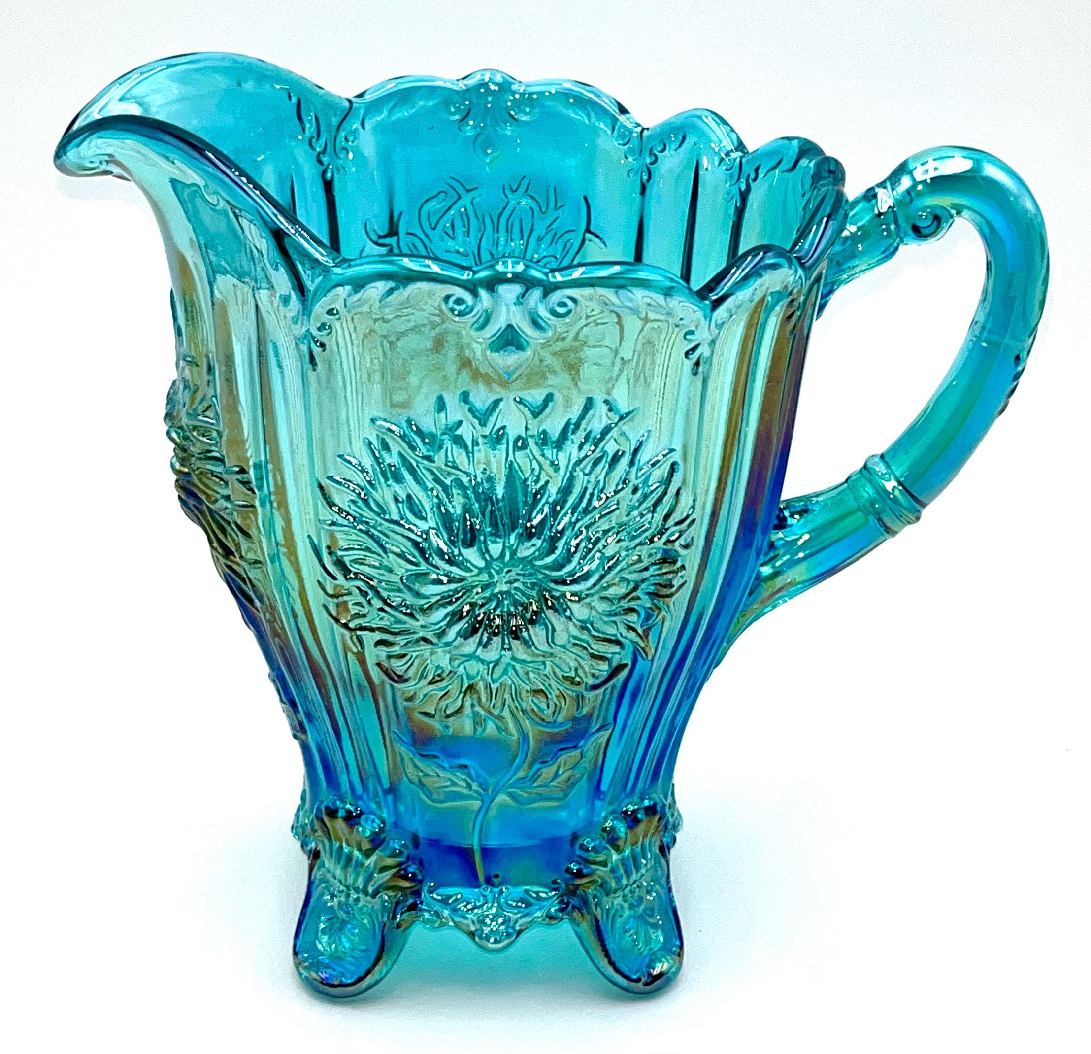 Dahlia Pitcher Teal Carnival by Mosser Glass 8