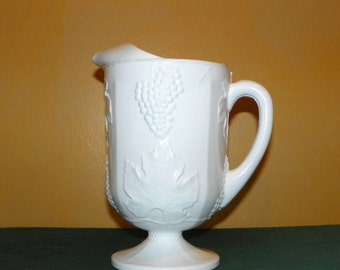 Indiana Glass Harvest Milk Glass Grape Panel 72 oz. Pitcher with the Ice Lip, MINT CONDITION